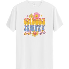 "choose Happy" Retro Hippie %100 Pamuk Tişört