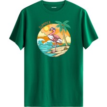 Flamingo Surf Plaj Baskılı Tişört