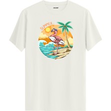 Flamingo Surf Plaj Baskılı Tişört