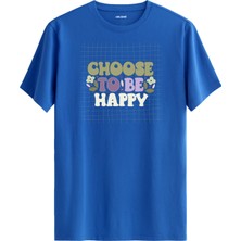 Retro Izgara Desenli "choose To Be Happy" Unisex Tişört