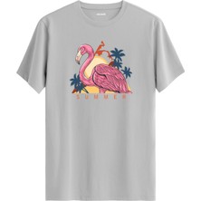 Flamingo Summer Baskılı %100 Pamuk Tişört