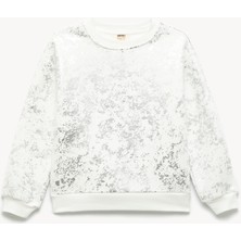 Uzun Kollu Bisiklet Yaka Desenli Şardonlu Sweatshirt