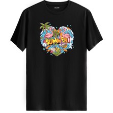 Summer Flamingo Baskılı %100 Pamuk Tişört