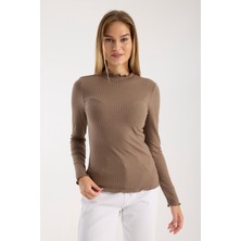 Kadın Uzun Kollu Yarım Boğazlı Fitilli Bluz – Esnek ve Konforlu 3005