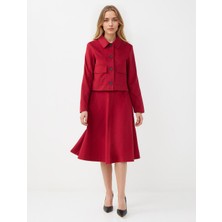 Jimmy Key Bordo Rahat Kesim Normal Bel Gabardin Midi Etek