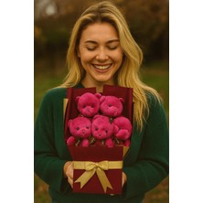 Peluş Ayıcık Buketi Fuşya – 5’li Sevimli Teddy Bear Aranjmanı | Hediyelik ve Dekoratif