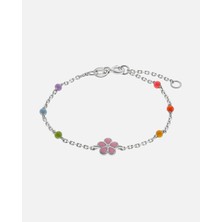 925 Ayar Gümüş Renkli Boncuklu Çocuk Bilezik Rose Çiçekli Hediye Fırsatı