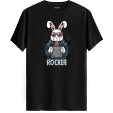 Rocker Tavşan Baskılı %100 Pamuk Tişört