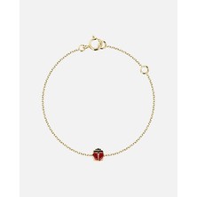 Armband 375ER Gelbgold Kişisel Şans Simbolü Kırmızı Siyah Marienkäfer Tasarımı 14 cm