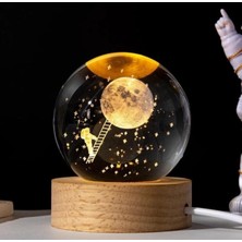 3D LED Işıklı Ahşap Standlı Astronot ve Ay Temalı Cam Küre, Usb'li, Dolunay ve Kar Küresi