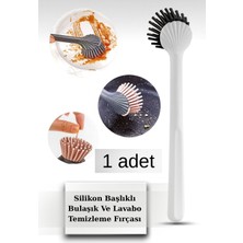 Silikon Fırça Başlıklı Bulaşık ve Lavabo Temizleme Fırçası Ergonomik Saplı