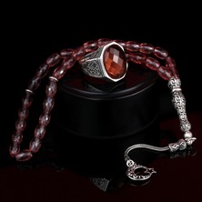 925 Ayar Gümüş Zultanit Taşlı Ay Yıldız Püsküllü Yüzük ve Tesbih