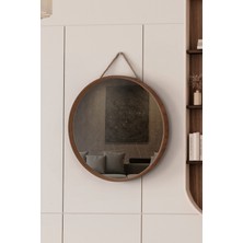 Mirora Yuvarlak Dekoratif Duvar Aynası | Boyalı Ahşap Çerçeveli | 48CM | Amerikan Ceviz