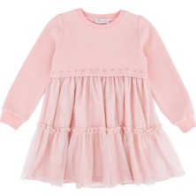 Triko Garnili Sim Tüllü Elbise Pudra