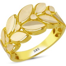 14 Ayar Altın Yapraklı Motifli Yüzük