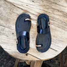 Ne&Ve Shoes Siyah Hakiki Deri Kadın Parmak Arası Sandalet Düz Tasarım Özellikleri ile