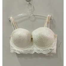 Belvü Kadın Dantel Detaylı Dolgulu Straplez Sütyen - Kırık Beyaz