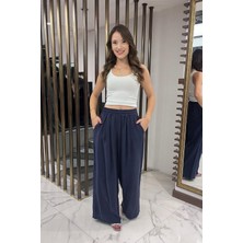 Kadın Beli Lastikli Cepli Lyocell Palazzo Pantolon