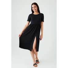 Kadın Siyah Kısa Kollu Midi Elbise