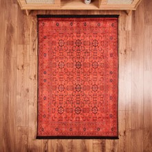 Evidea Soft Atlas Afgan Desenli Halı - Kırmızı - 120X180 cm