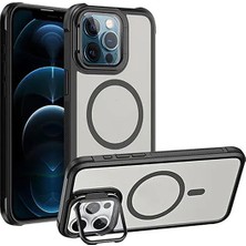 iPhone 14 Pro Max Uyumlu Standlı Kamera Kısmı Cam Korumalı Arkası Mat Renkli Magsafe Kılıf