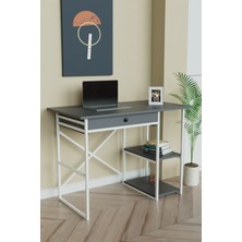 Çekmeceli ve 2 Raflı Çalışma Masası 110X60 cm Beyaz Metal - Antrasit 
