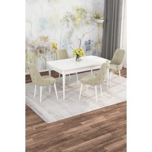 Mona Beyaz 80X132 Açılabilir Mdf Masa Yemek Odası Takımı, Mutfak Takımı 4 Adet Sandalye
