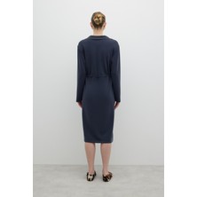 Polo Yaka Yanları Yırtmaçlı Elbise Lacivert K2621001_015