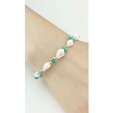 Ne10 Takı Bileklik, Deniz Midye Kabuklu, Kabuklar Turkuaz ve Beyaz Renk, Çok Renkli, Model504