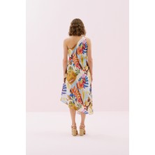 Tek Omuz Yandan Kemer ve Ahşap Toka Detaylı Keten Midi Elbise Standart Renk Y2511021_089