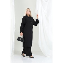 Şuranur Kadın Bürümcük Gömlek Yaka Tunik Takım Düğmeli 2XL 6XL Tesettüre Uygun Günlük ve Özel Olaylar İçin