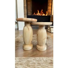 Simillo Home & Living Dekoratif Masif Ahşap Yan Sehpa Seti – 2’li Doğal Naturel Renk Zigon Fiskos