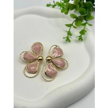 Sedefli Tasarım Çiçekli Küpe (Pembe)