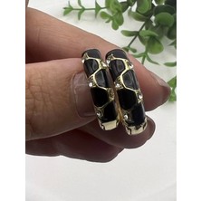 Mineli Taşlı Halka Küpe 2cm (Siyah)