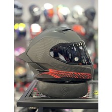 871 Mat Gri Kırmızı Siyah Vizörlü