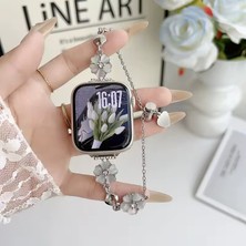 Alstrap Apple Watch 11/10 46MM 7 8 9 45MM 6 5 4 Se 44MM Ile Uyumlu Çiçekli Taşlı Zarif Bileklik Kordon