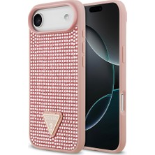 iPhone 17 Air Uyumlu Kılıf Guess Orjinal Lisanslı Taşlı Arka Yüzey Üçgen Logolu Kapak Pembe