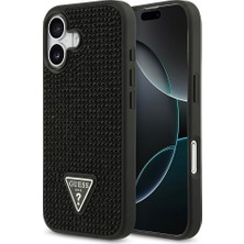 iPhone 17 Uyumlu Kılıf Guess Orjinal Lisanslı Taşlı Arka Yüzey Üçgen Logolu Kapak Siyah