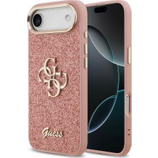 iPhone 17 Air Kılıf Guess Lisanslı 4g Büyük Metal Kamera Çerçeveli ve Logolu Glitter Kapak Pembe