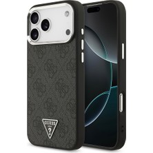 iPhone 17 Pro Max Kılıf Guess Lisanslı M-Safe Şarjlı Gold Kamera Çerçeveli Taşlı Üçgen Logo Siyah