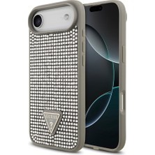 iPhone 17 Air Uyumlu Kılıf Guess Orjinal Lisanslı Taşlı Arka Yüzey Üçgen Logolu Kapak Gümüş