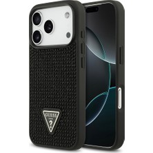 iPhone 17 Pro Uyumlu Kılıf Guess Orjinal Lisanslı Taşlı Arka Yüzey Üçgen Logolu Kapak Siyah
