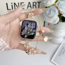 Alstrap Apple Watch 11/10 42MM 7 8 9 41MM 6 5 4 Se 40MM  38MM Ile Uyumlu Çiçekli Taşlı Zarif Bileklik Kordon