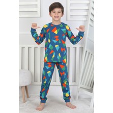 Renkli Geometrik Şekilli Erkek Çocuk Pijama Takımı