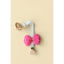 Bebek Emzik Askısı / Emzik Askılığı - Kelebek Desenli, Pembe Renk, Klipsli