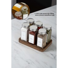 6'lı Gümüş Ahşap Stantlı Dörtgen Baharatlık Seti