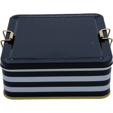 Evle Line Black Çizgi Desenli Metal Kilitli Saklama Kabı 158X158X80 mm 2,4 Lt
