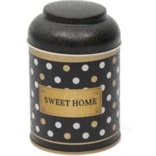 EVLE POİNT BLACK DESENLİ METAL SAKLAMA KABI SİLİNDİR KUBBE KAPAK 0,64 LT