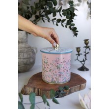 Evle ER143-1G Botanica Pink Desenli Yuvarlak Metal Saklama Kabı 14 cm