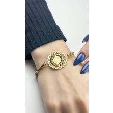 Ne10 Takı Bileklik, Kararmayan Paslanmaz Çelik, Ata Model, Reşatlı, Dorika Detaylı, Altın Renk, Model8